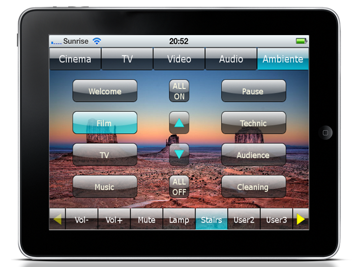 iPad-Visualisierung-Home-Cinema-Pro-Ambiente-Licht-Steuerung-Szenen